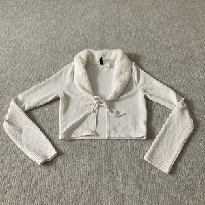 cropped tie cardigan